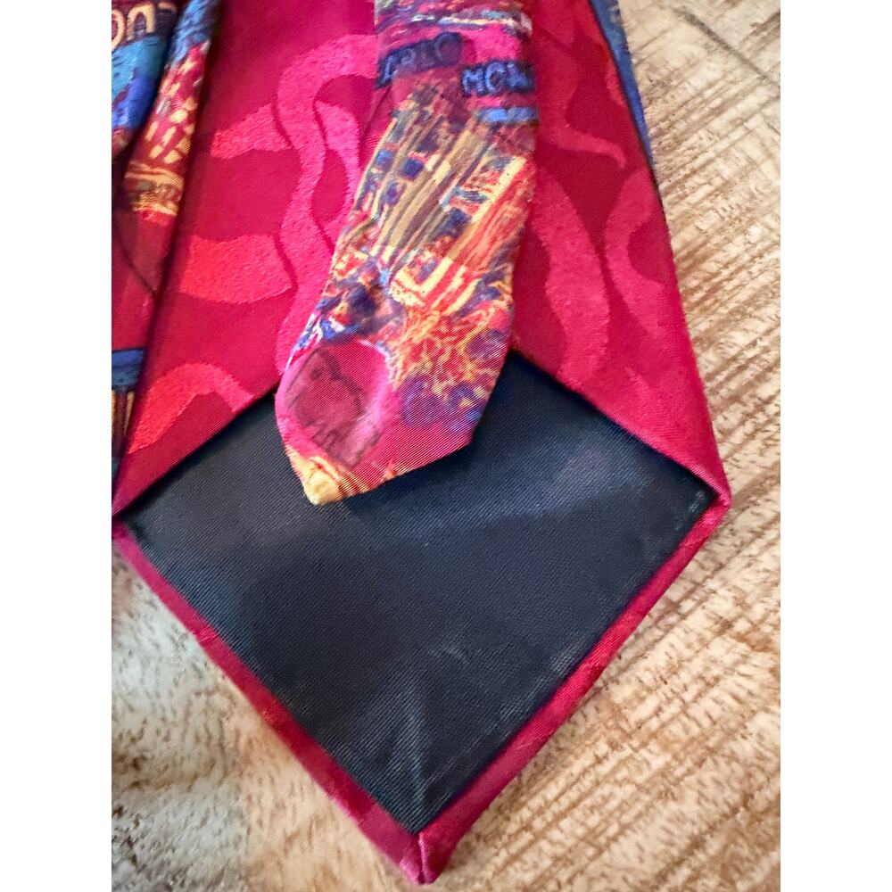 Vintage Starshine Prints Travel Necktie Lucerne Monte Carlo Monaco Red